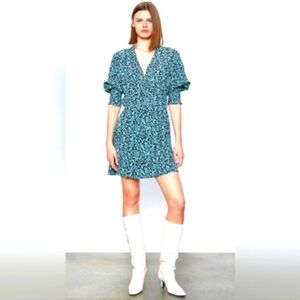 Zara Black/Blue Faux Animal Print Wrap Dress. Size L